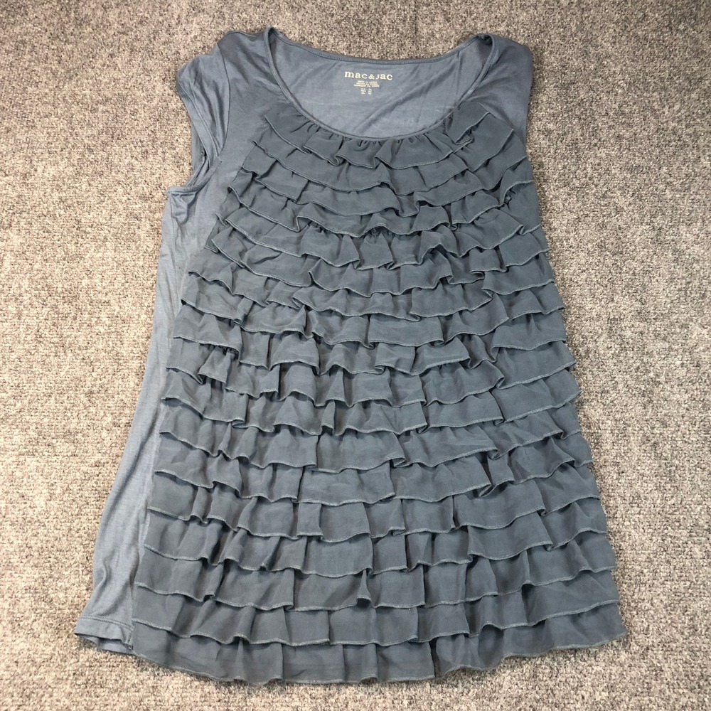 MAC‎ & JAC Gray Ruffle Front Cap Sleeve Tunic Top Women's XL